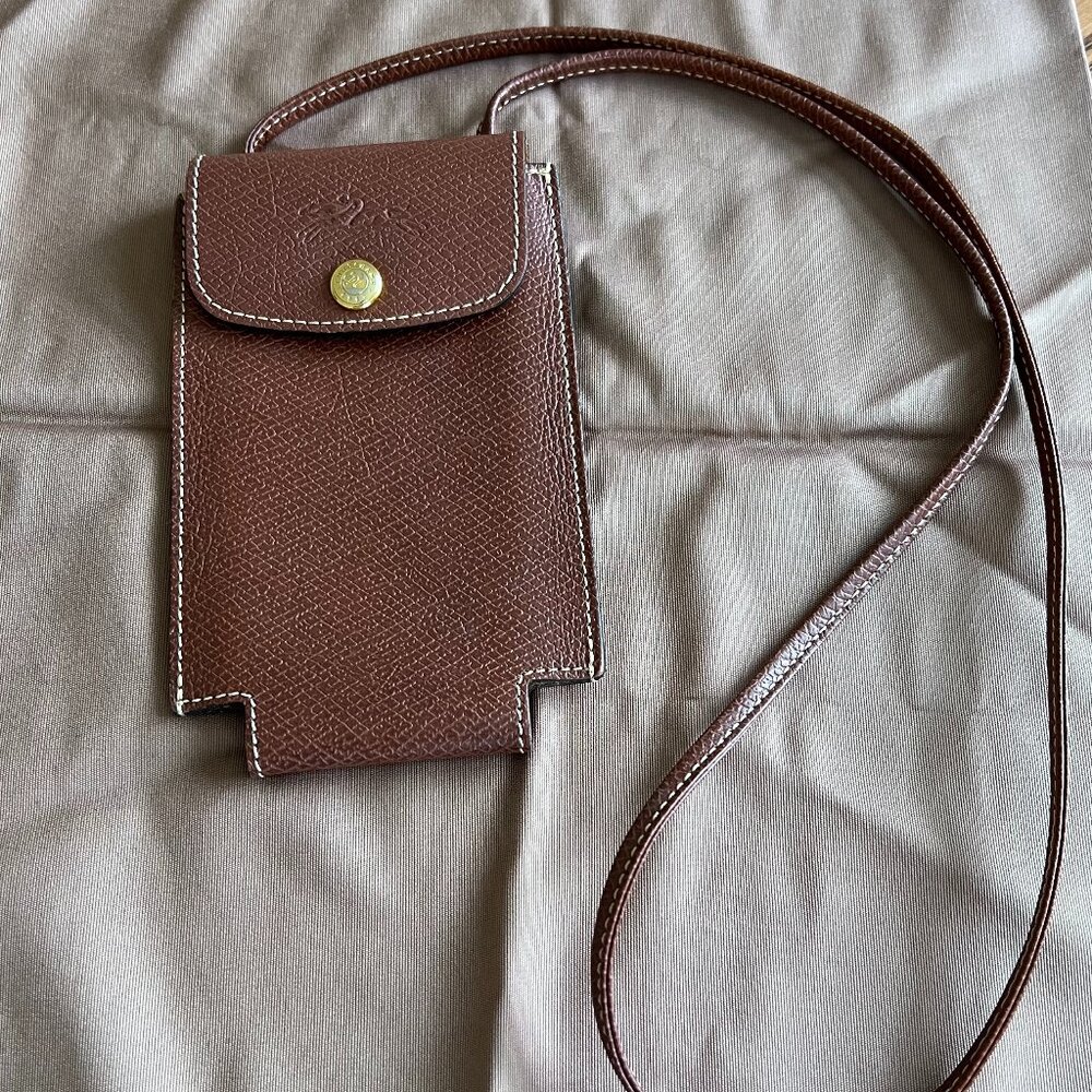 Brown Longchamp  Eyui Telephone Crossbody Original Leather Phone Case in Bown